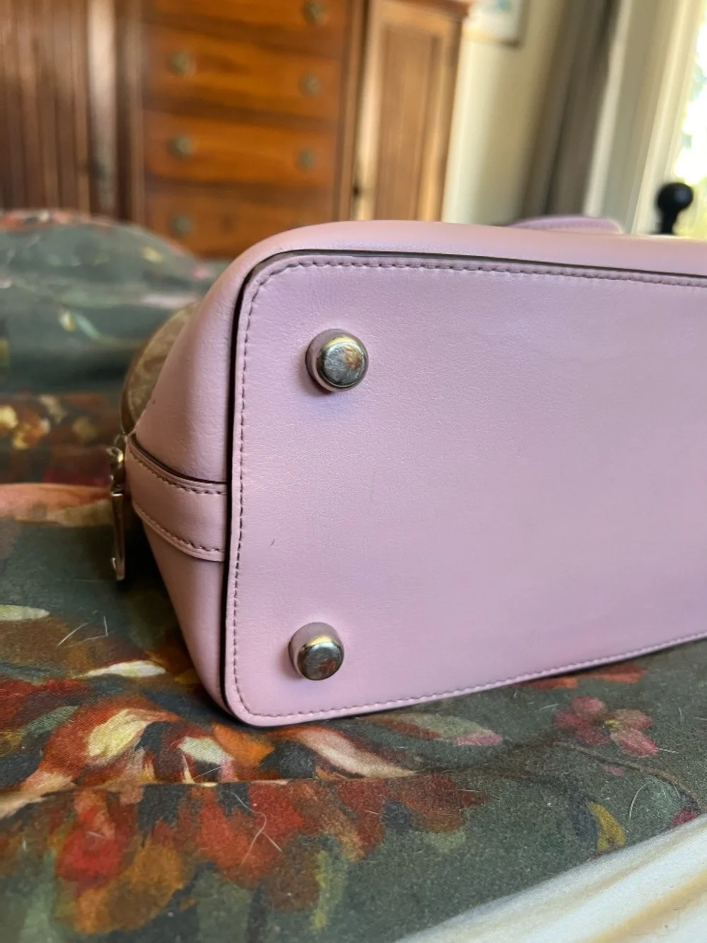 Coach Sierra Dome Satchel — Brown Signature with Pink Trim